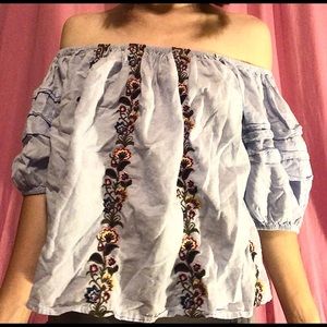 Thrifted Baby Blue and Embroidered Top